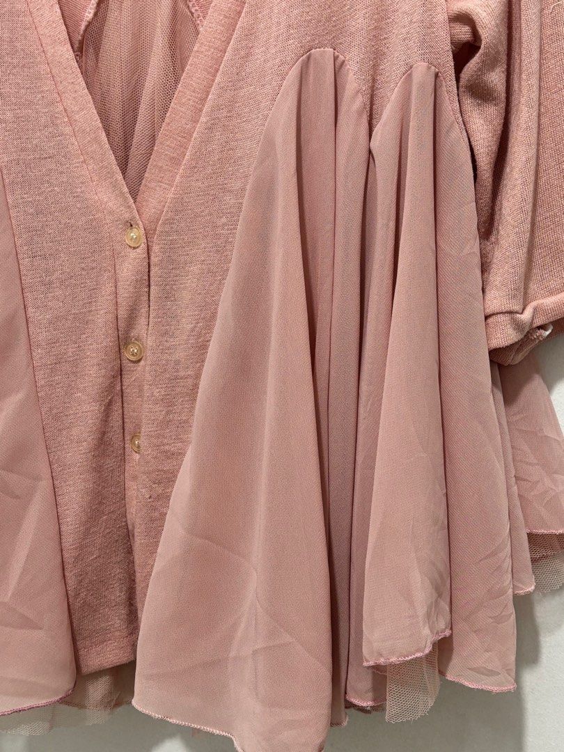 Cute Pink Tulle Cardigan (Category: Coats, Jackets and Outerwear) located in Quezon City. Submitted by baaaj_ (Listing ID 1319695335, Image 3). Description: ‼️LOW BALLERS WILL NOT BE ENTERTAINED‼️ ✨ Fits S-M ✨ Color is light peachy pink ✨ Super cute & kikay 📍 Tandang Sora, QC Shipping thru: Flash Express Gogo Xpress Lalamove/Grab.