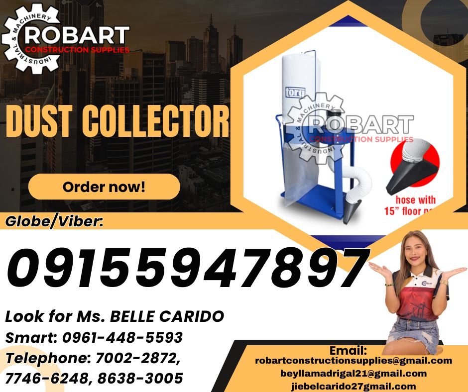 Dust Collector (Category: Construction Tools & Equipment) located in Manila. Submitted by bellarobart (Listing ID 1319594517, Image 1). Description: Dust Collector Brand: Torq Model: T-DC750 1HP 𝑹𝑶𝑩𝑨𝑹𝑻 𝑪𝑶𝑵𝑺𝑻𝑹𝑼𝑪𝑻𝑰𝑶𝑵 𝑺𝑼𝑷𝑷𝑳𝑰𝑬𝑺 Office Address: 1405 Yuseco St. Sta Cruz Manila SEND US MESSAGE FOR INQUIRIES ‼️ ‼️ Glb/Vibr: 0915-594-7897 Smrt: 0961-448-5593 Landline: (7746-6248 / 7002-2872) 𝓛𝓞𝓞𝓚 𝓕𝓞𝓡 𝓑𝓔𝓛𝓛𝓔 🔵 100% Tru