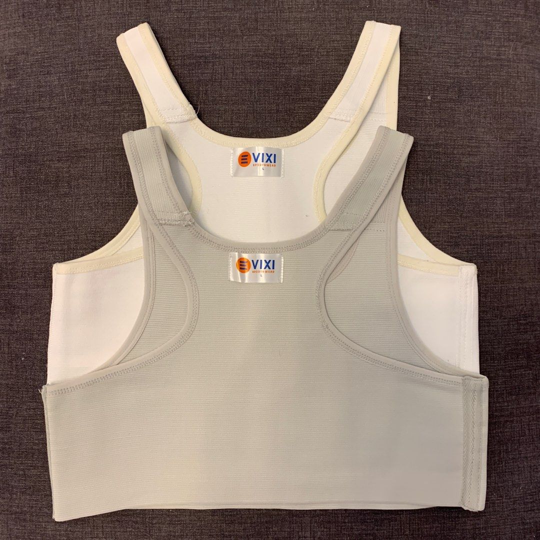 EVIXI chest binder | Racerback (Category: Undergarments & Loungewear) located in Cavite. Submitted by Cheapips (Listing ID 1319578965, Image 1). Description: Original price ₱898 Used once only No damage, No stains Washed & Disinfect 1pc white (large 37-39) 1pc gray (large 37-39).