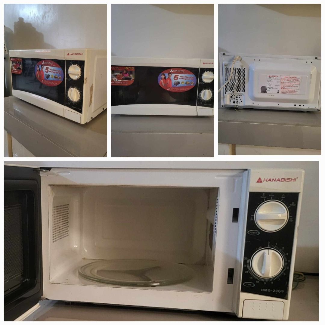 Hanabishi Microwave Oven (Category: Bakeware) located in Manila. Submitted by mwnadala (Listing ID 1319534546, Image 2). Description: Model: MHO-20GS Condition: Used and working Reason for Selling: For upgrading Meet Up Location: LRT 2 V. Mapa Station, V. Mapa Amaia Skies, Kalentong Market area Issues: Body stains due to usage, no more warranty.