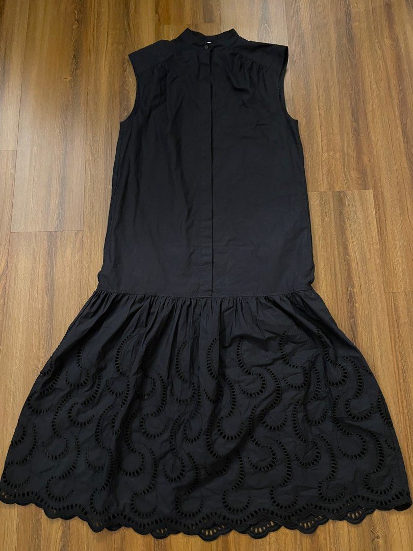 H&M Black Poplin Drop Waist Broderie Midi Dress, Women's Fashion, Dresses &  Sets, Dresses on Carousell