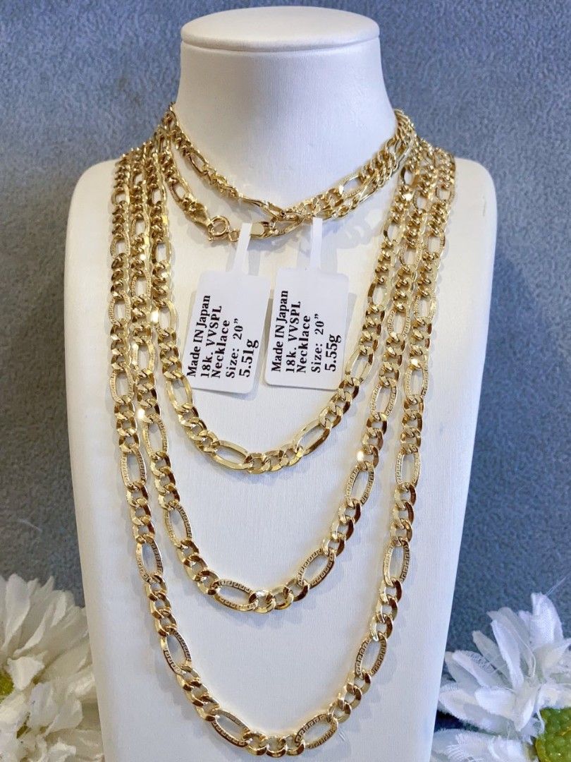 K18 16-22" Figaro style Necklace (Category: Necklaces) located in Manila. Submitted by shaineofpreciousjewelshop (Listing ID 1319583891, Image 3). Description: 18K Japan gold Figaro Chain Necklace 16"/18"/20"/22" 100% pawnable DM me for more details vb-09703422898.
