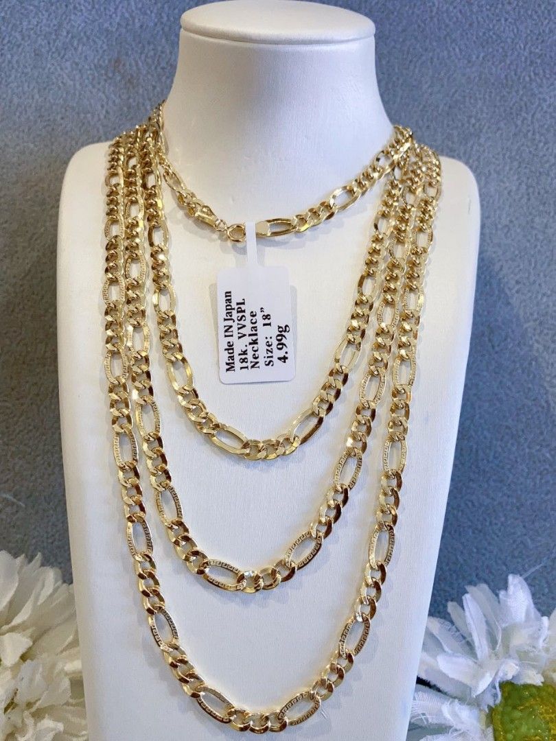 K18 16-22" Figaro style Necklace (Category: Necklaces) located in Manila. Submitted by shaineofpreciousjewelshop (Listing ID 1319583891, Image 1). Description: 18K Japan gold Figaro Chain Necklace 16"/18"/20"/22" 100% pawnable DM me for more details vb-09703422898.
