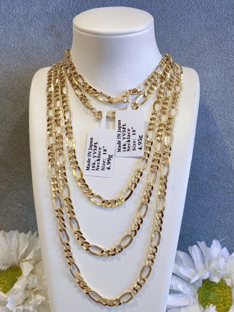 K18 16-22" Figaro style Necklace (Category: Necklaces) located in Manila. Submitted by shaineofpreciousjewelshop (Listing ID 1319583891, Image 2). Description: 18K Japan gold Figaro Chain Necklace 16"/18"/20"/22" 100% pawnable DM me for more details vb-09703422898.