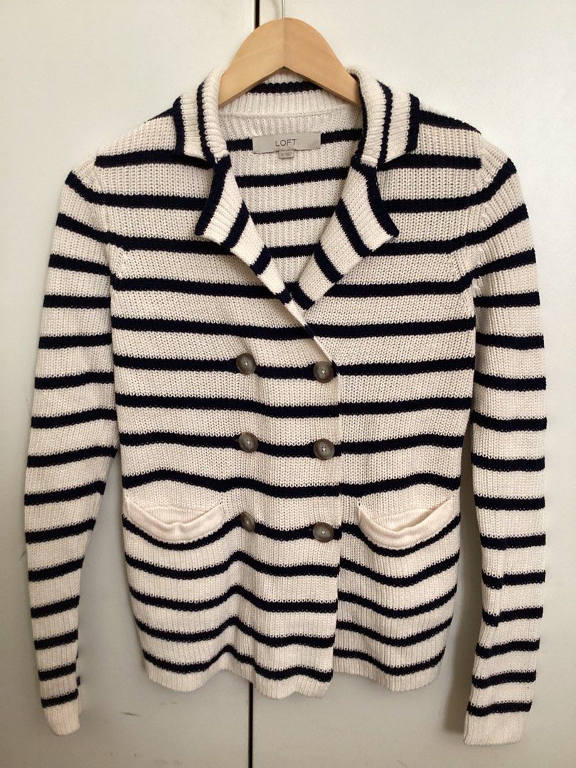 LOFT women s cotton knit nautical stripe sweater coat Women s Fashion Coats Jackets and Outerwear on Carousell