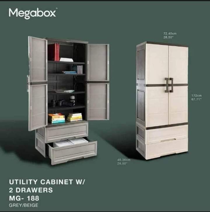 megabox utility cabinet (Category: Shelves, Cabinets & Racks) located in Manila. Submitted by saguittarian06 (Listing ID 1319674189, Image 1). Description: MEGABOX UTILITY CABINET W/ 2 DRAWERS DIMENSIONS : 72.39x46.36x172 Cm MG-188 .
