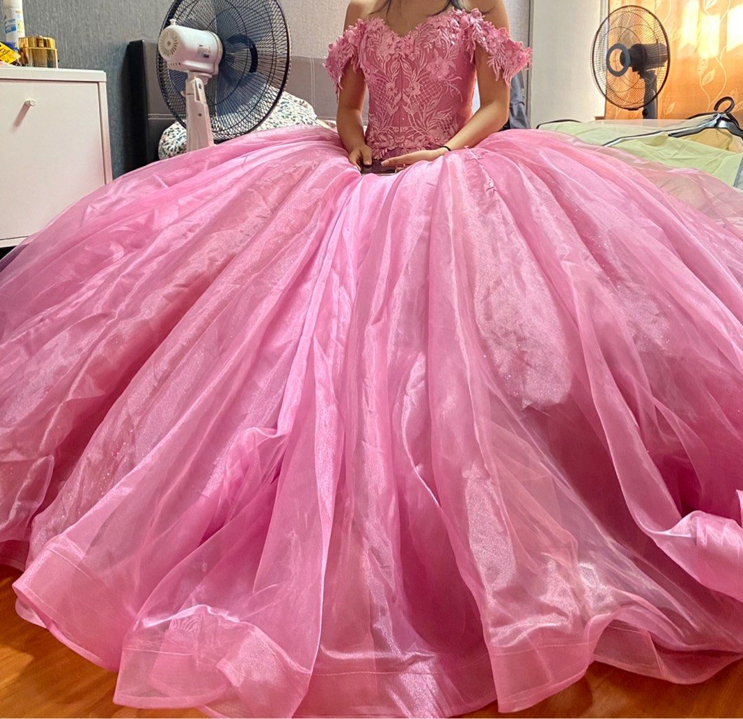 pink dress for debut Ball Gown Debut Gowns Pink Vintage Pink Princess Ball Gown Sweet 16 Long  Sleeve Debut Dress