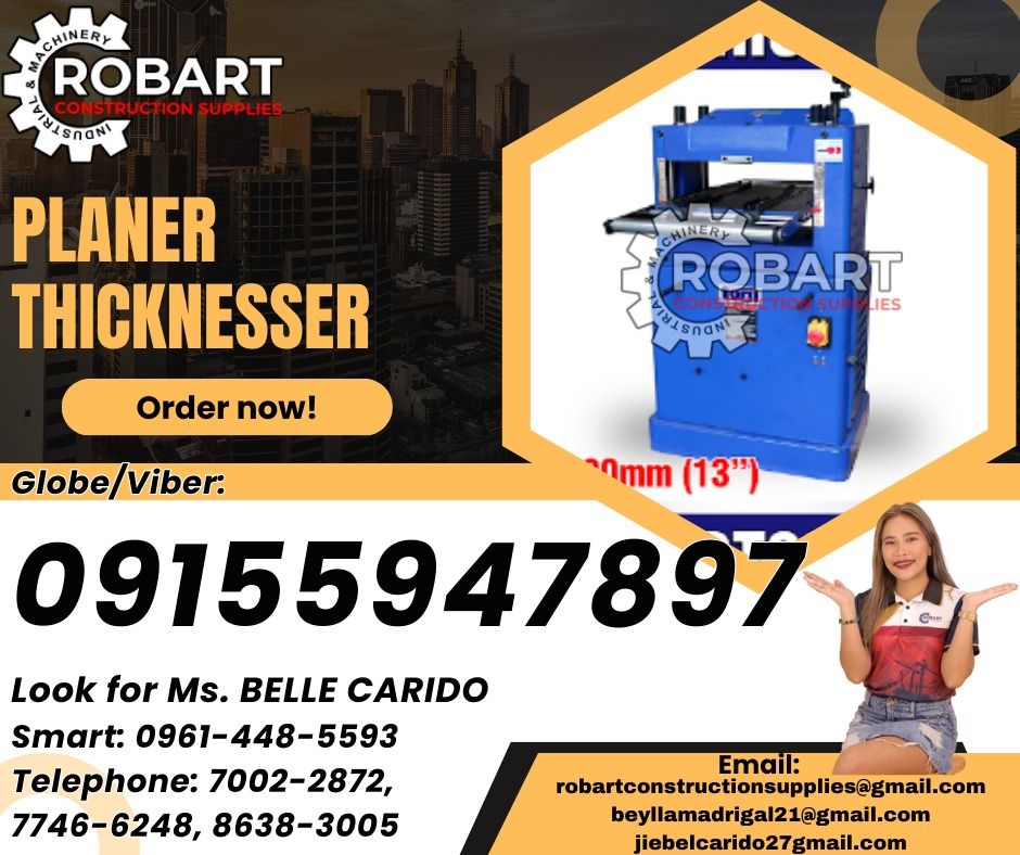 Planer Thicknesser (Category: Construction Tools & Equipment) located in Manila. Submitted by bellarobart (Listing ID 1319596006, Image 1). Description: Planer Thicknesser Brand: Torq Model: T-PT206 Size: 13" 𝑹𝑶𝑩𝑨𝑹𝑻 𝑪𝑶𝑵𝑺𝑻𝑹𝑼𝑪𝑻𝑰𝑶𝑵 𝑺𝑼𝑷𝑷𝑳𝑰𝑬𝑺 Office Address: 1405 Yuseco St. Sta Cruz Manila SEND US MESSAGE FOR INQUIRIES ‼️ ‼️ Glb/Vibr: 0915-594-7897 Smrt: 0961-448-5593 Landline: (7746-6248 / 7002-2872) 𝓛𝓞𝓞𝓚 𝓕𝓞𝓡 𝓑𝓔𝓛𝓛
