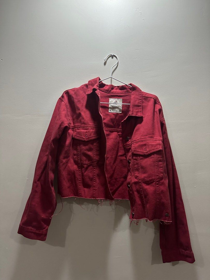 Pull and bear red denim jacket clearance