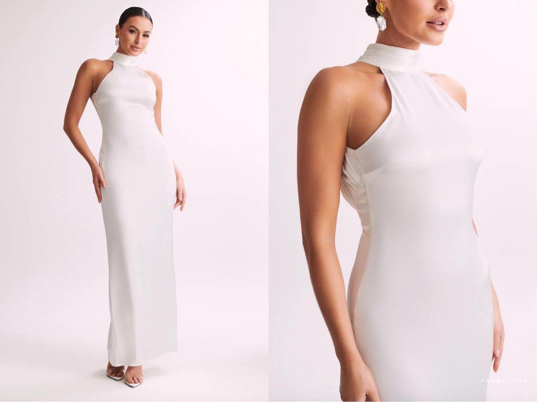 Meshki Claire Satin Drape Back Maxi Dress in White (RENT), Women's Fashion,  Dresses & Sets, Evening dresses & gowns on Carousell