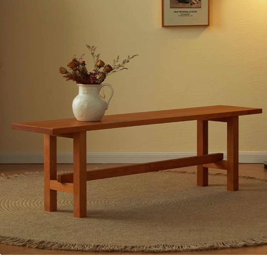 ROMI Modern Cherry Wood Bench, Furniture & Home Living, Furniture ...