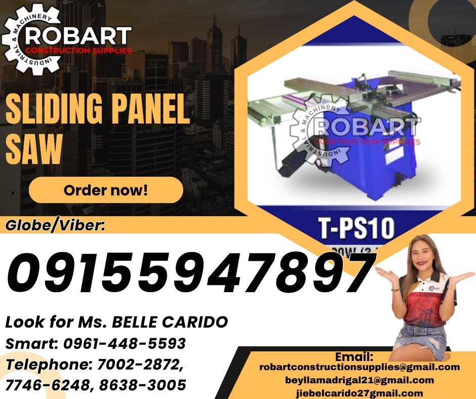 Sliding Panel Saw (Category: Construction Tools & Equipment) located in Manila. Submitted by bellarobart (Listing ID 1319584628, Image 1). Description: Sliding Panel Saw Brand: Torq Model: T-PS10 Size: 10" 𝑹𝑶𝑩𝑨𝑹𝑻 𝑪𝑶𝑵𝑺𝑻𝑹𝑼𝑪𝑻𝑰𝑶𝑵 𝑺𝑼𝑷𝑷𝑳𝑰𝑬𝑺 Office Address: 1405 Yuseco St. Sta Cruz Manila SEND US MESSAGE FOR INQUIRIES ‼️ ‼️ Glb/Vibr: 0915-594-7897 Smrt: 0961-448-5593 Landline: (7746-6248 / 7002-2872) 𝓛𝓞𝓞𝓚 𝓕𝓞𝓡 𝓑𝓔𝓛𝓛𝓔 