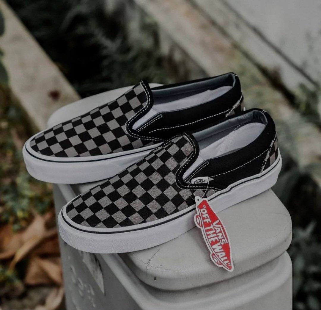 Vans Slip On Checkerboard Black Grey Men s Fashion Footwear Casual shoes on Carousell