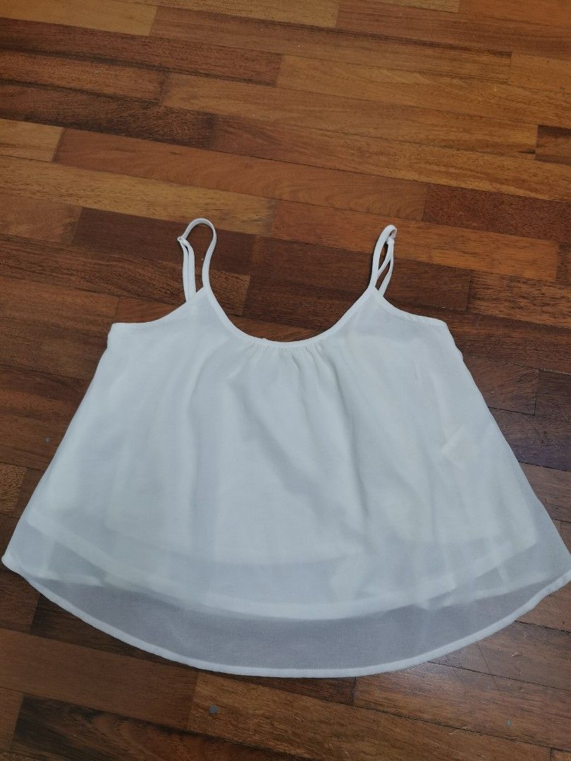White chiffon korean loose tank top camisole Women s Fashion Tops Sleeveless on Carousell