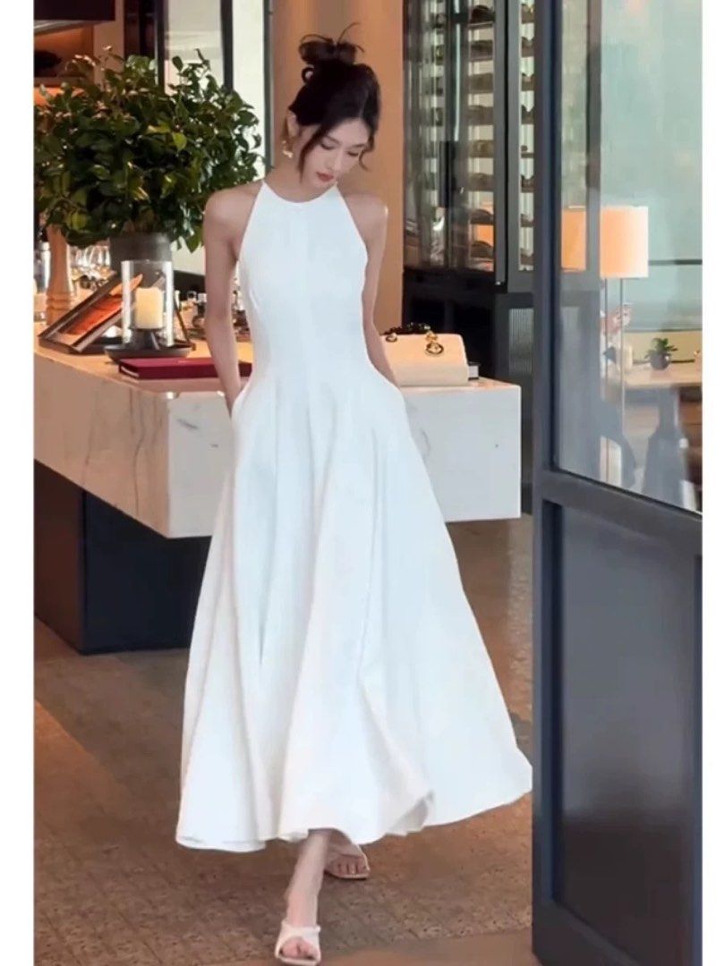 White flowy midi dress clearance
