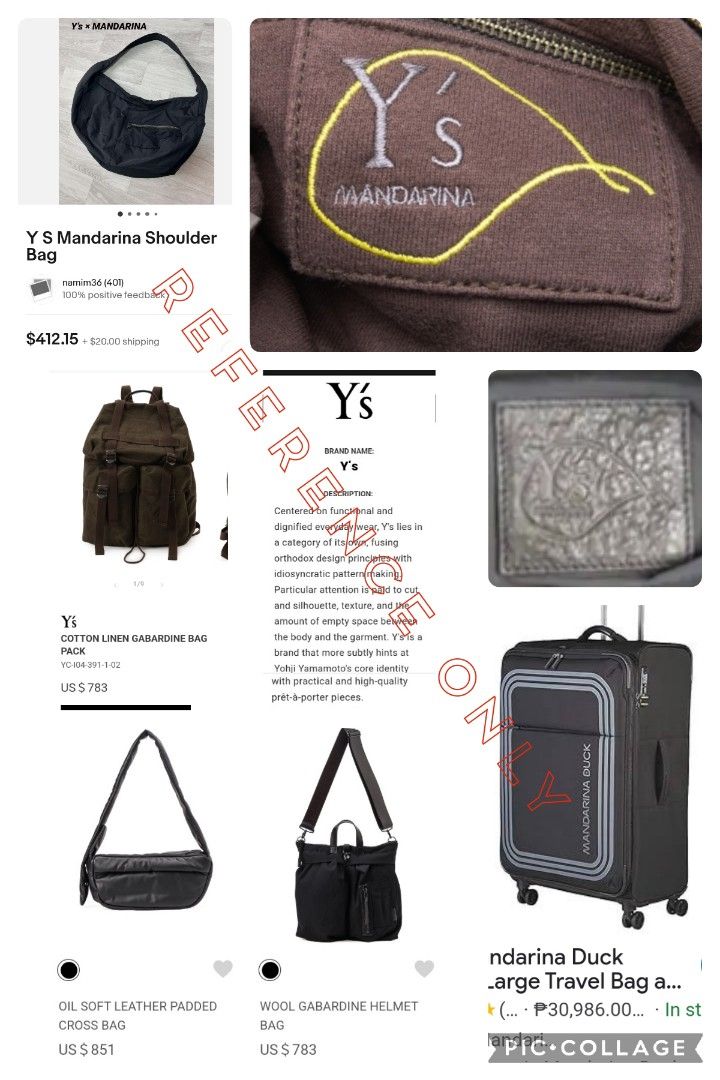 💜💕Y's Mandarina Yohji Yamamoto Travel Bag (Category: Luxury Bags & Wallets) located in Quezon City. Submitted by wheremyheart_is (Listing ID 1319567592, Image 2). Description: <item is available as long as posted> auth-orig.,very rare hard to come by collector must own piece, Collaboration of Y's by Yohji Yamamoto's famous line with Mandarina Duck,*well-loved con.,sign of usage, partly visible faded label & missing sling hence selling low, trav
