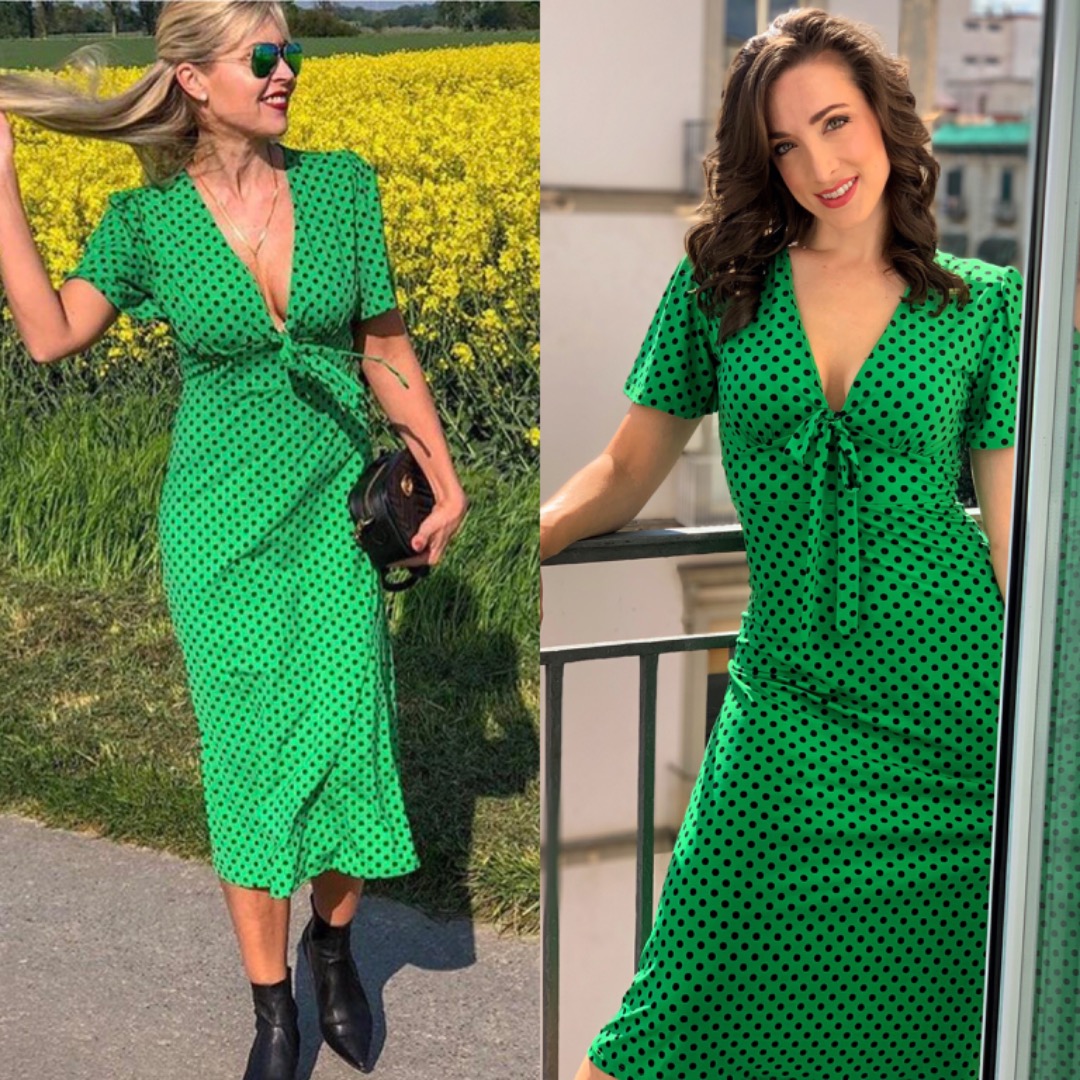 Zara Green Black Polka Dot Tie Knot Front Midi Dress NWOT Women s Fashion Dresses Sets Dresses on Carousell