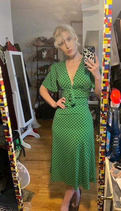 Zara Green Black Polka Dot Tie Knot Front Midi Dress NWOT Women s Fashion Dresses Sets Dresses on Carousell