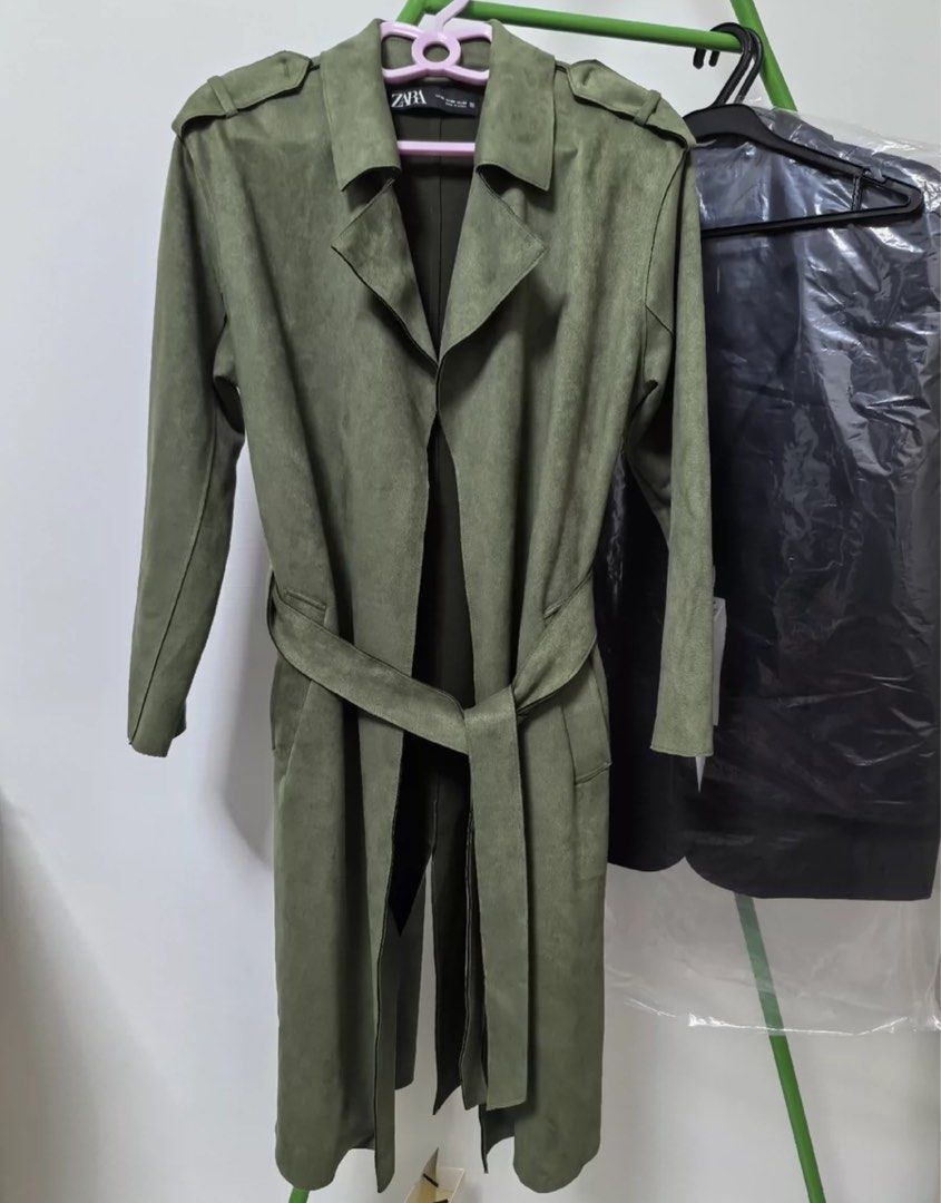Zara olive green trench coat new arrivals