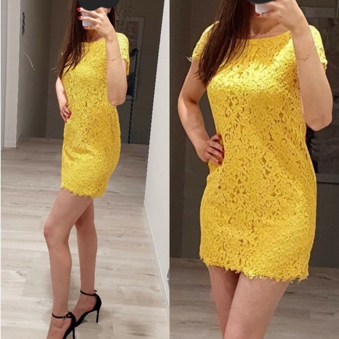 zara yellow fitted dress Bell Sleeve Dress