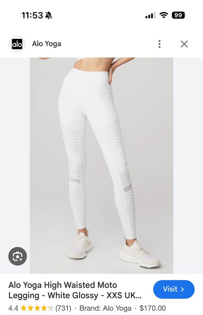 Alo yoga moto white legging pants Women s Fashion Activewear on Carousell