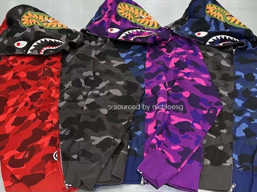 BAPE COLOR CAMO SEPARATE SHARK FULL ZIP HOODIE, Men's Fashion