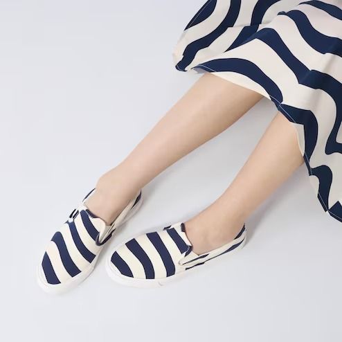 BNWT Uniqlo x Marimekko Canvas Slip On Shoes (Navy Stripes