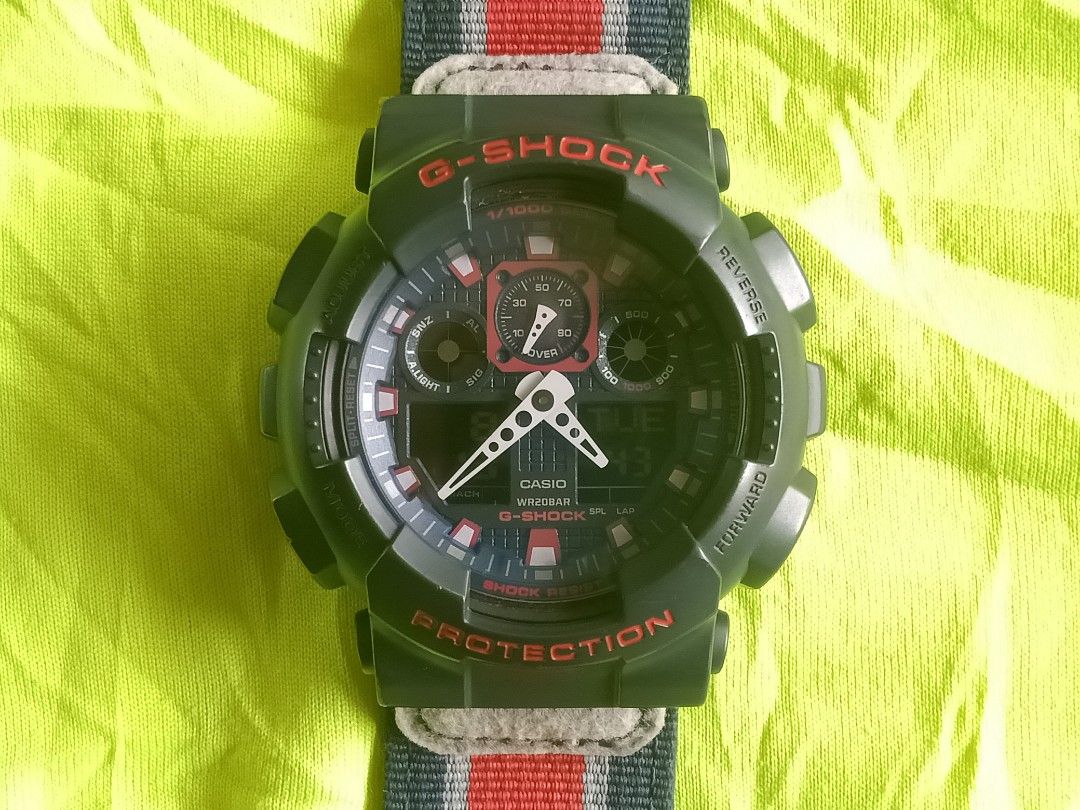 CASIO G SHOCK GA 100MC 5081 GA100MC MILITARY CLOTH NYLON STRAP ARMY STYLE MARVEL COMICS CAPTAIN AMERICA GA 100 GA100 5081 VINTAGE JAPAN DUAL DIGITAL