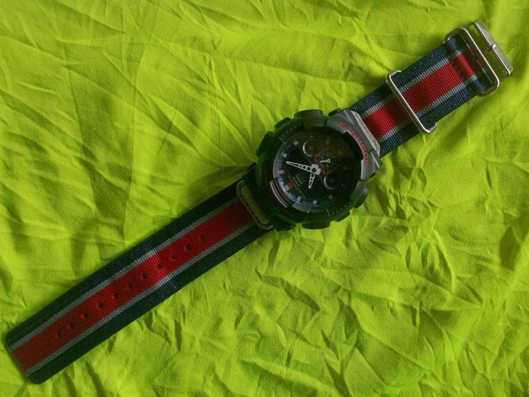 CASIO G SHOCK GA 100MC 5081 GA100MC MILITARY CLOTH NYLON STRAP ARMY STYLE MARVEL COMICS CAPTAIN AMERICA GA 100 GA100 5081 VINTAGE JAPAN DUAL DIGITAL