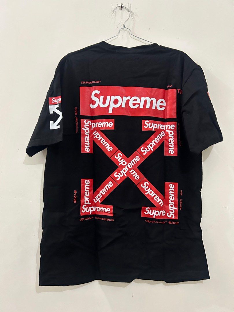 Kaos t shirt ow off white x supreme like new Fesyen Pria Pakaian Atasan di Carousell