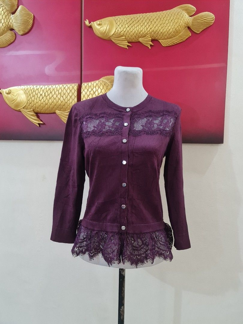 Karen Millen Knit Cardigan Lace Tops Women s Fashion Tops Longsleeves on Carousell