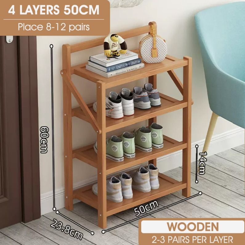 SG Local Stock 4 6 Layer Foldable Bamboo Shoe Rack with Multiple Layers Outdoor Wooden Organizer for Entryway Furniture Home Living Furniture Shelves Cabinets Racks on Carousell
