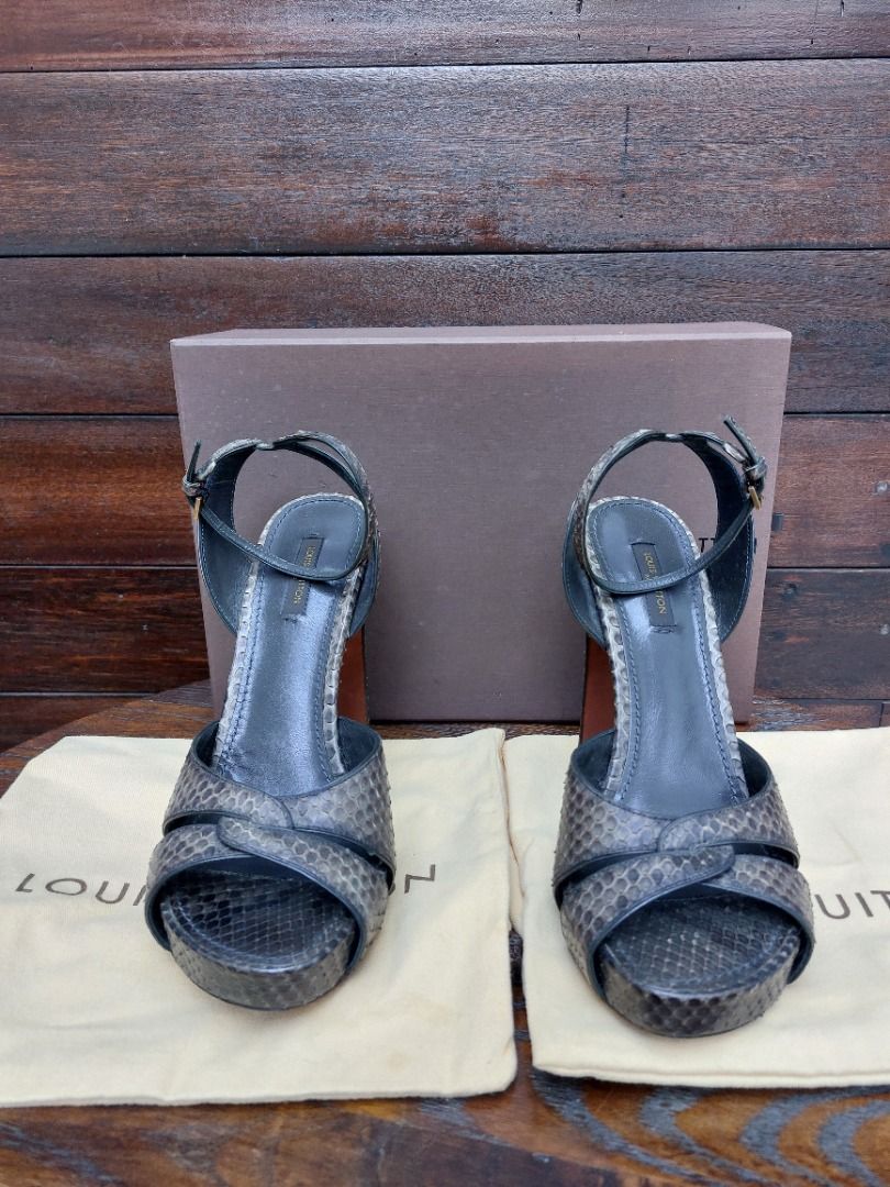 Louis Vuitton Black Python Leather Ankle-Strap Sandals Size 38½