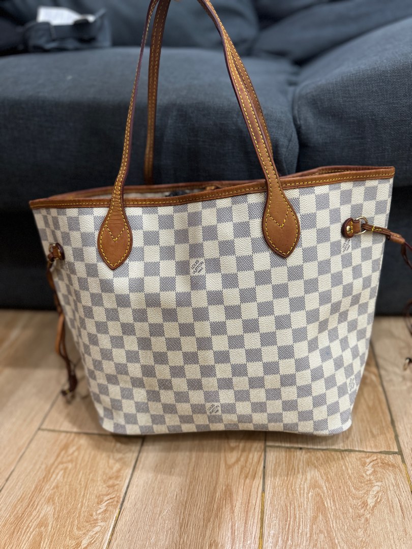 Damier Azur White And Gray Checkered Purse Vuitton Neverfull Mm