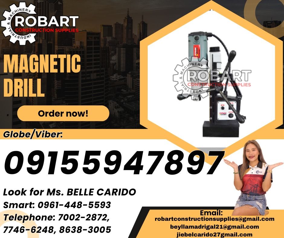 Magnetic Drill (Category: Construction Tools & Equipment) located in Manila. Submitted by bellarobart (Listing ID 1319764054, Image 1). Description: Magnetic Drill Brand: Powercraft Model: PCMD-35 𝑹𝑶𝑩𝑨𝑹𝑻 𝑪𝑶𝑵𝑺𝑻𝑹𝑼𝑪𝑻𝑰𝑶𝑵 𝑺𝑼𝑷𝑷𝑳𝑰𝑬𝑺 Office Address: 1405 Yuseco St. Sta Cruz Manila SEND US MESSAGE FOR INQUIRIES ‼️ ‼️ Glb/Vibr: 0915-594-7897 Smrt: 0961-448-5593 Landline: (7746-6248 / 7002-2872) 𝓛𝓞𝓞𝓚 𝓕𝓞𝓡 𝓑𝓔𝓛𝓛𝓔 🔵 100% T