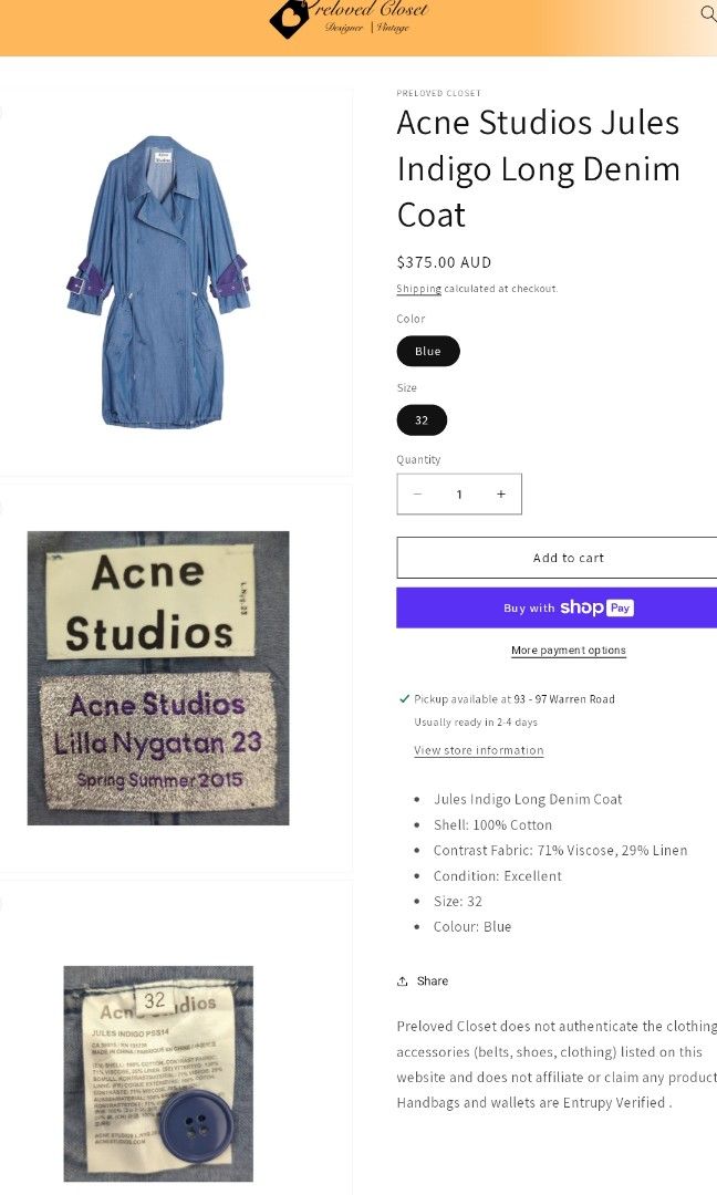 ACNE STUDIOS LILLA NYGATAN 23 JULES INDIGO PSS14 LONG DENIM COAT, Luxury,  Apparel on Carousell