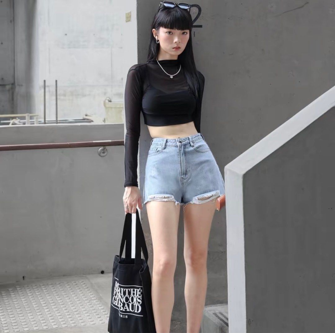 Light wash ripped shorts clearance