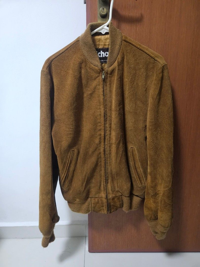 Vintage Schott Suede Leather NYC 327 Bomber Jacket, Men's Fashion