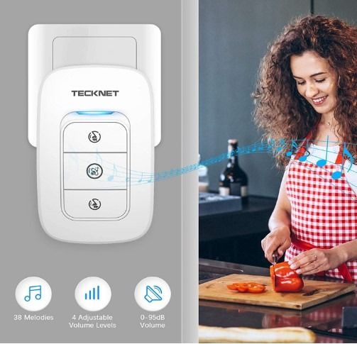 Wireless Doorbell Kit Tecknet - 1 Push & 2 Receiver , Waterproof , 38 ...