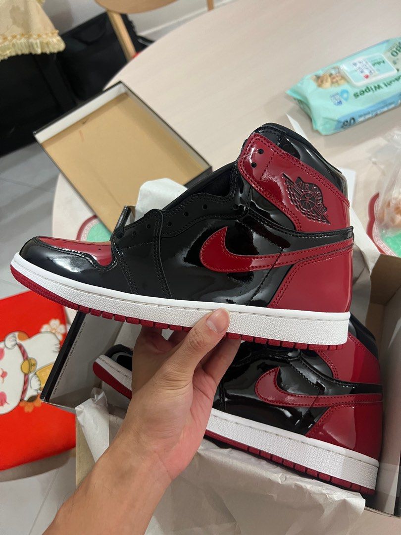 WTS US 9.5 AIR JORDAN 1 patent bred Men s Fashion Footwear Sneakers on Carousell