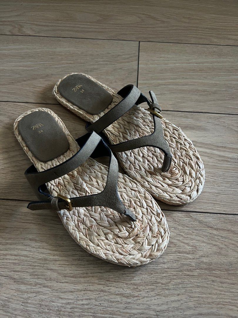 Zara suede rattan flats sandals