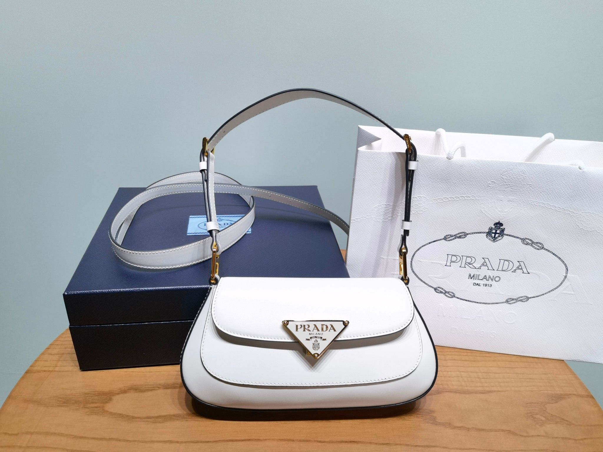 Calf leather shoulder bag prada sale