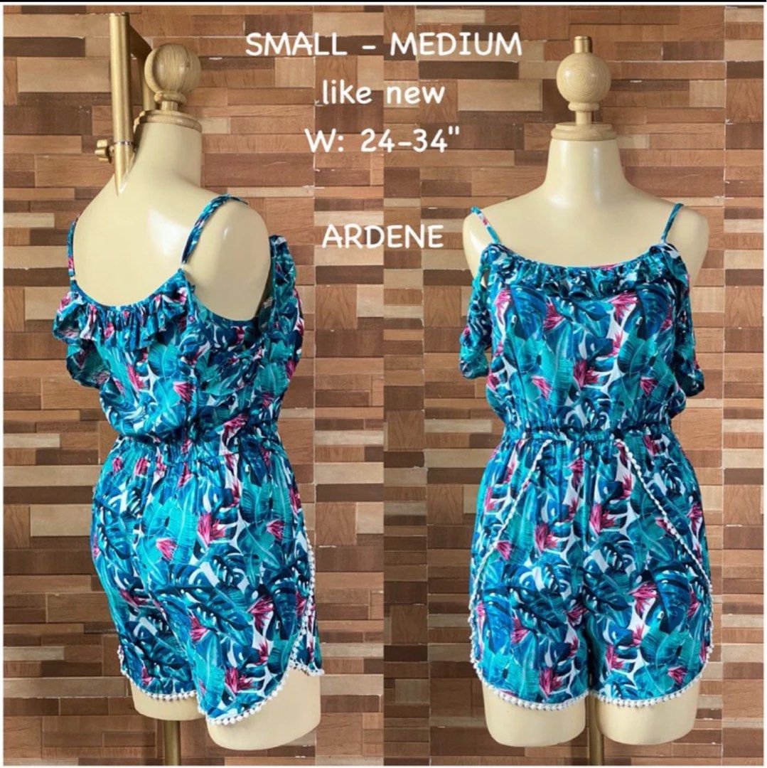 BLUE GREEN LEAF BOHO ROMPER PLAYSUIT Women s Fashion Dresses Sets Rompers on Carousell