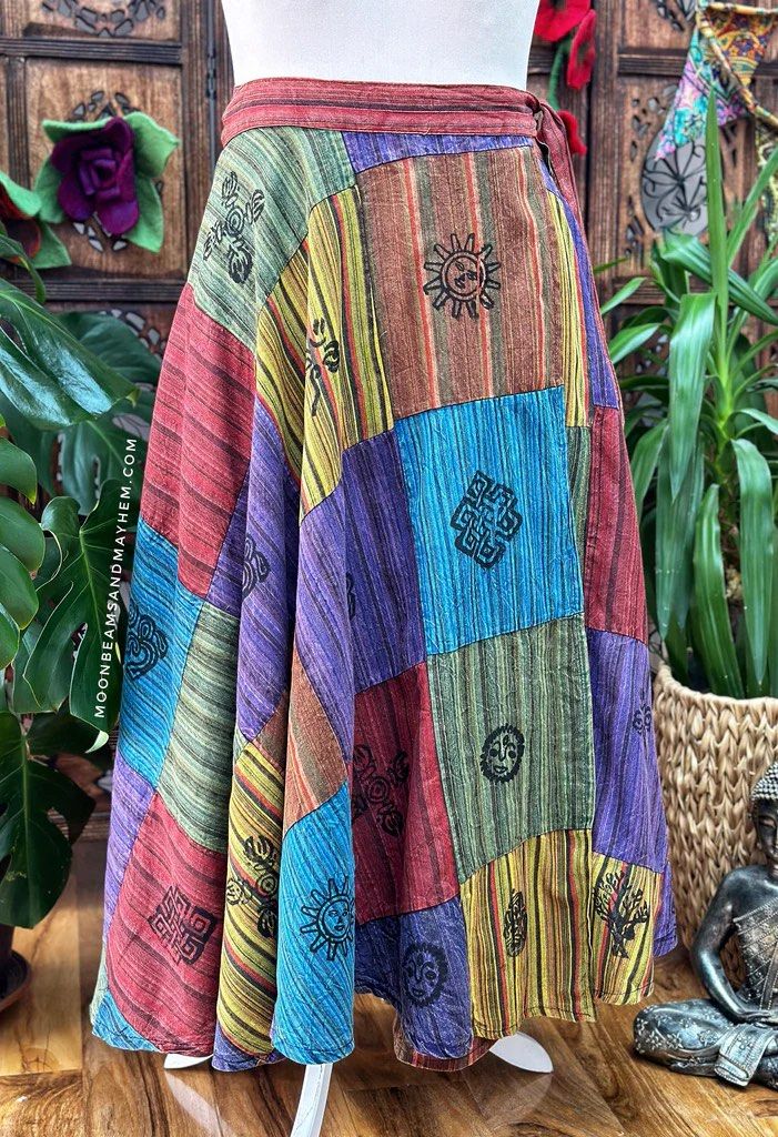 Boho Gypsy Hippie Style Patched Tie Up High Waist Tie Dye Wrap Cover Up Maxi Skirt Women s Fashion Bottoms Skirts on Carousell
