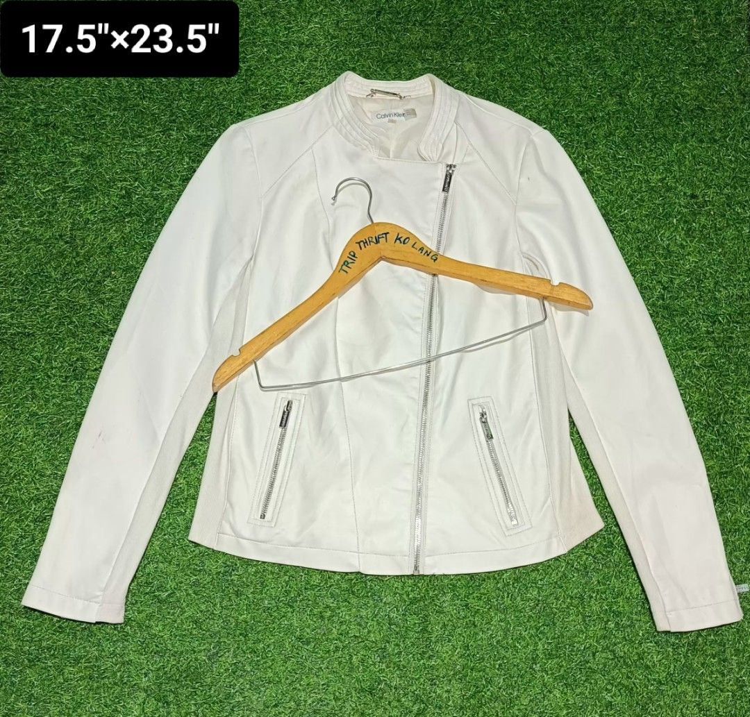 Calvin klein white leather jacket online