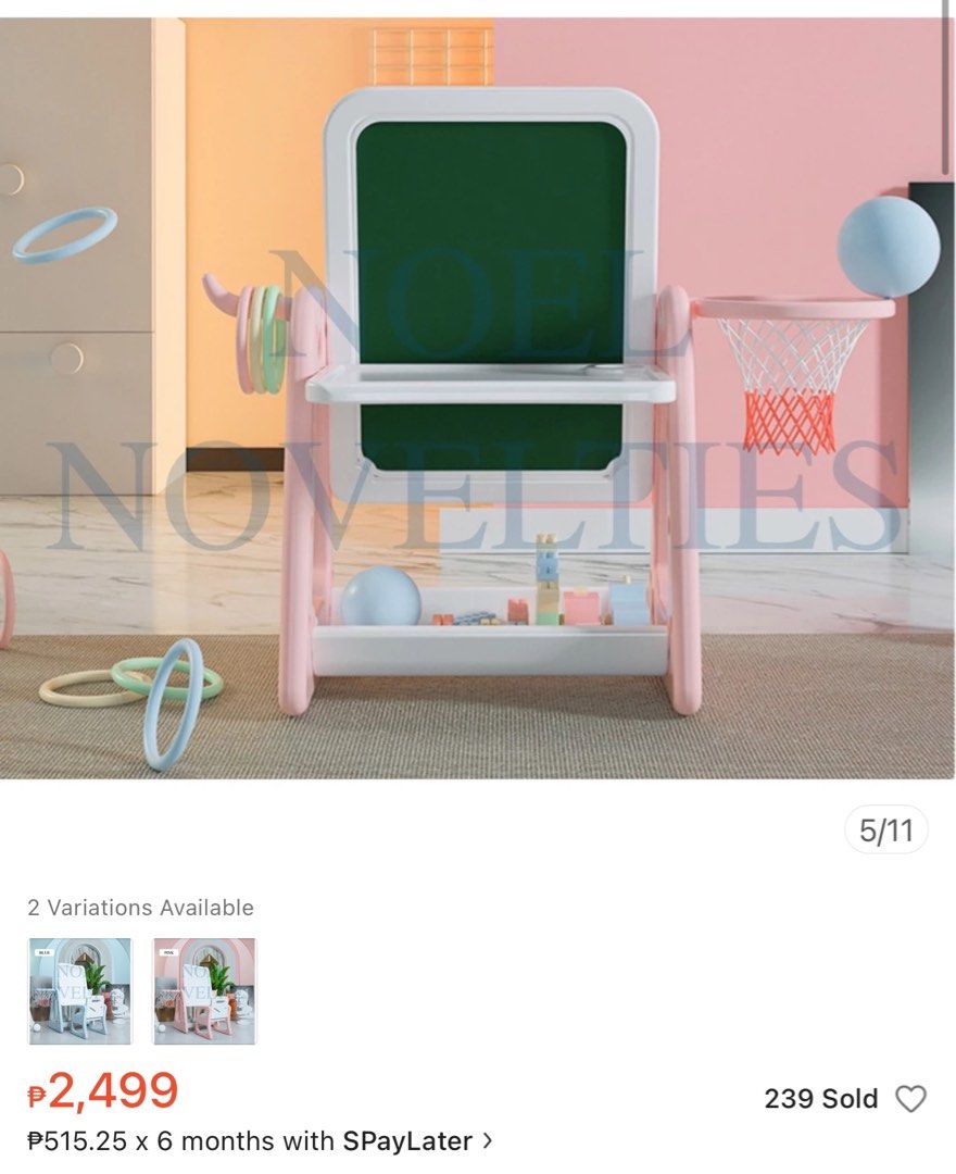 Dual Whiteboard and Blackboard with Chair (Category: Kids Tables & Chairs) located in Cainta. Submitted by jes_fac (Listing ID 1319891613, Image 3). Description: Color: baby blue Some accessories are missing with discount for sure buyer .