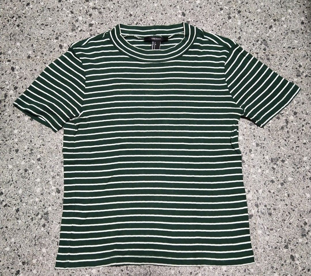Forevery 21 Green Stripes Top (Category: Shirts) located in Rizal. Submitted by lhsngsgrl (Listing ID 1320037911, Image 1). Description: - In good condition - Stretchy - Size: No size on tag / Best fit is medium MOP: Gcash only. Payment first process..