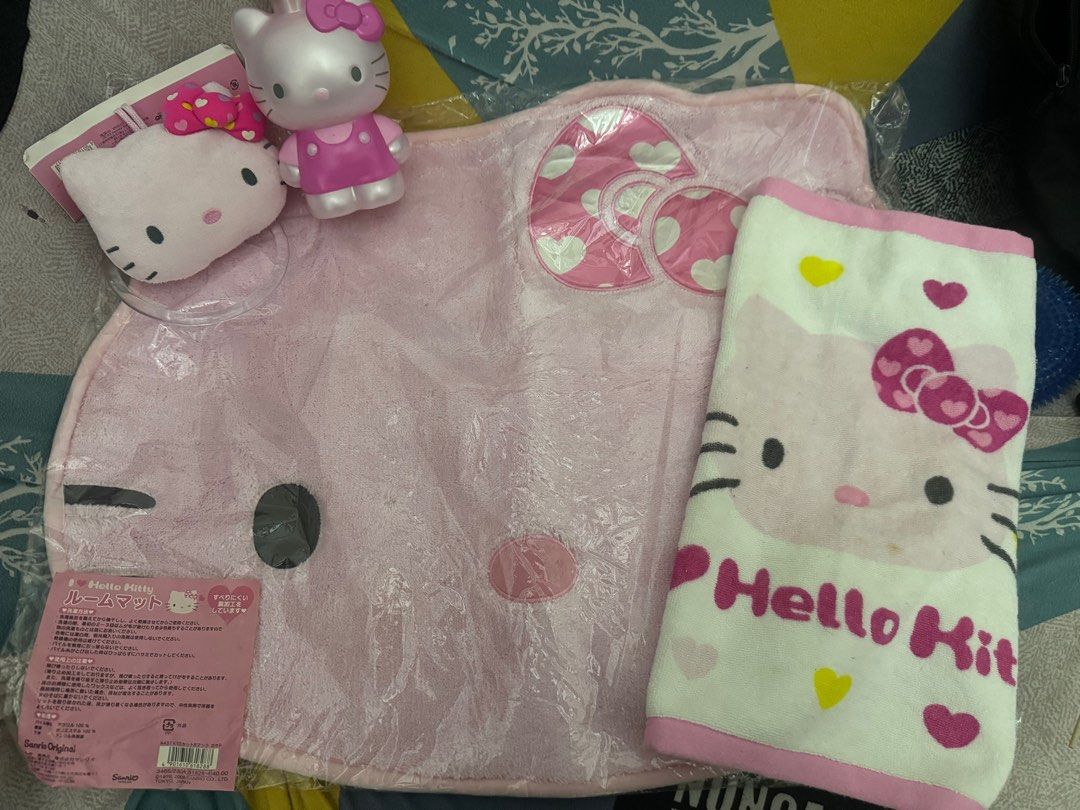 Hello kitty bath accesories (Category: Bath) located in Antipolo. Submitted by kawaiikeepsake (Listing ID 1319907705, Image 2). Description: Brandnew Bath rug -900 (SOLD) Like new Liquid pump - 580 Hand towel - 650 Brandnew Hand towel holder-450.