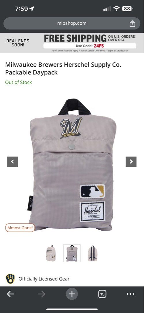 Herschel MLB Packable Backpack Milwaukee Brewers Men s Fashion Bags Backpacks on Carousell