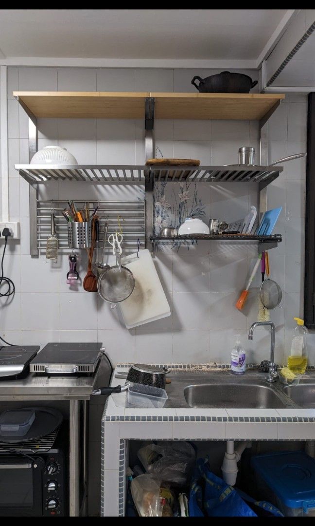 IKEA KUNGSFORS kitchen shelf Susp rail/shlf/dish dra/wll gr, stainless